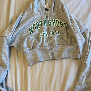 Zip Up Drop Shoulder Letter Graphic Crop Hoodie